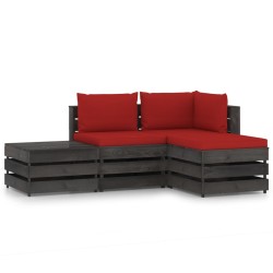 4-tlg. Garten-Lounge-Set mit Kissen Grau Imprägniertes Holz