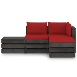 4-tlg. Garten-Lounge-Set mit Kissen Grau Imprägniertes Holz