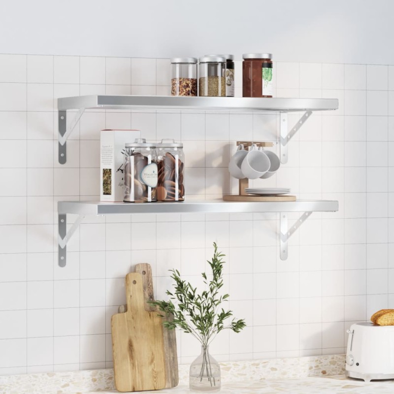 vidaXL Wandregale 2 Stk. 75x30 cm Silbern Edelstahl vidaXL Wandregale 2 Stk. 75x30 cm Silbern Edelstahl
