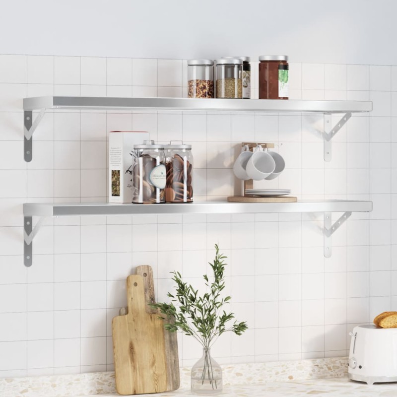 vidaXL Wandregale 2 Stk. 100x23,5 cm Silbern Edelstahl vidaXL Wandregale 2 Stk. 100x23,5 cm Silbern Edelstahl