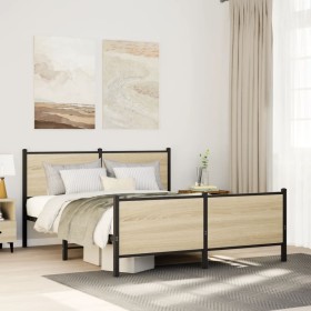 vidaXL Metallbett ohne Matratze Sonoma-Eiche 140x200 cm
