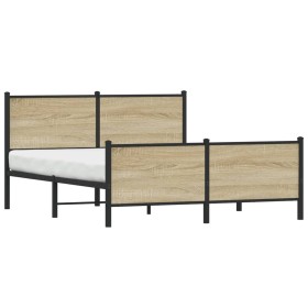 vidaXL Metallbett ohne Matratze Sonoma-Eiche 140x200 cm