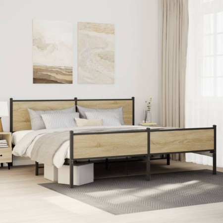 vidaXL Metallbett ohne Matratze Sonoma-Eiche 200x200 cm