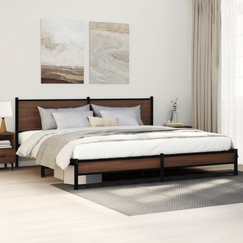 vidaXL Metallbett ohne Matratze Braun Eichen-Optik 200x200 cm vidaXL Metallbett ohne Matratze Braun Eichen-Optik 200x200 cm