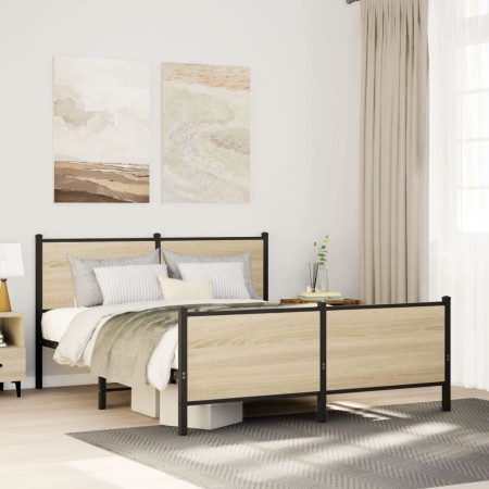 vidaXL Metallbett ohne Matratze Sonoma-Eiche 160x200 cm