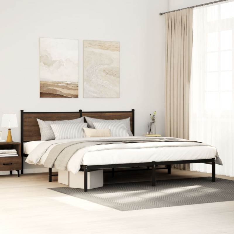 vidaXL Metallbett ohne Matratze Braun Eichen-Optik 200x200 cm vidaXL Metallbett ohne Matratze Braun Eichen-Optik 200x200 cm