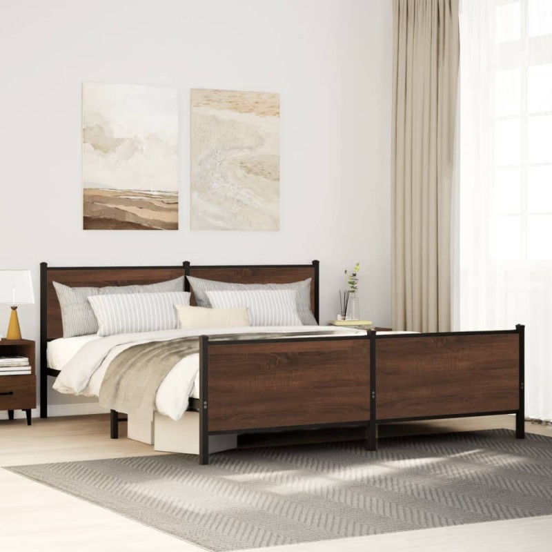 vidaXL Metallbett ohne Matratze Braun Eichen-Optik 193x203 cm vidaXL Metallbett ohne Matratze Braun Eichen-Optik 193x203 cm