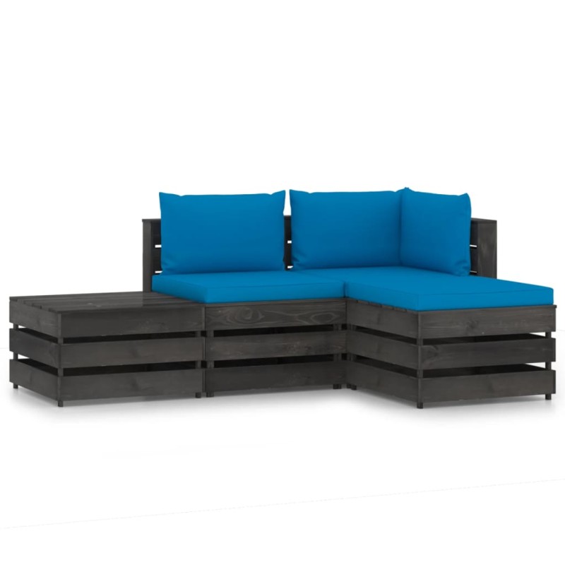 4-tlg. Garten-Lounge-Set mit Kissen Grau Imprägniertes Holz 4-tlg. Garten-Lounge-Set mit Kissen Grau Imprägniertes Holz