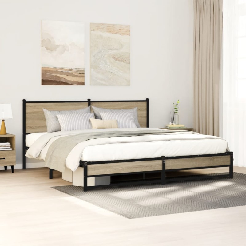 vidaXL Metallbett ohne Matratze Sonoma-Eiche 183x213 cm vidaXL Metallbett ohne Matratze Sonoma-Eiche 183x213 cm