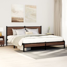 vidaXL Metallbett ohne Matratze Braun Eichen-Optik 183x213 cm
