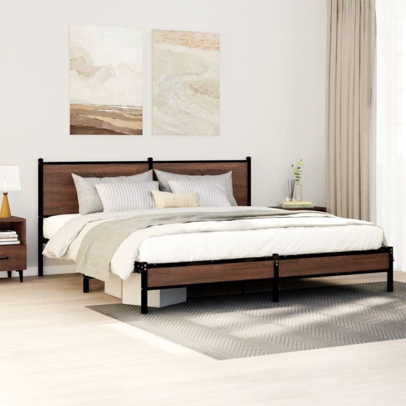 vidaXL Metallbett ohne Matratze Braun Eichen-Optik 183x213 cm vidaXL Metallbett ohne Matratze Braun Eichen-Optik 183x213 cm