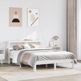 vidaXL Massivholzbett mit Kopfteil Weiß 140x190 cm Kiefer
