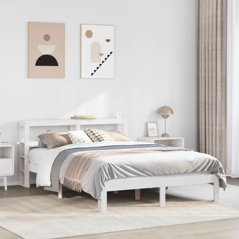 vidaXL Bettgestell mit Kopfteil ohne Matratze Weiß 140x190 cm vidaXL Bettgestell mit Kopfteil ohne Matratze Weiß 140x190 cm