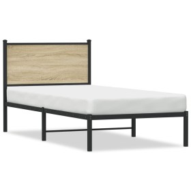 vidaXL Metallbett ohne Matratze Sonoma-Eiche 90x200 cm