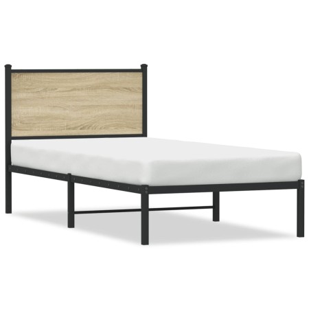 vidaXL Metallbett ohne Matratze Sonoma-Eiche 90x200 cm