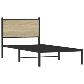 vidaXL Metallbett ohne Matratze Sonoma-Eiche 90x200 cm