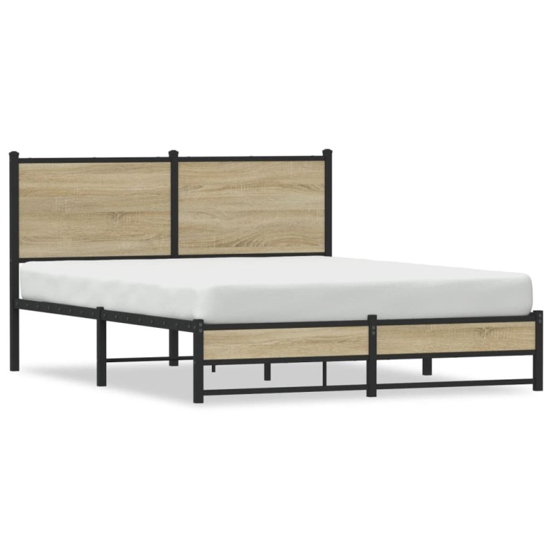 vidaXL Metallbett ohne Matratze Sonoma-Eiche 140x190 cm vidaXL Metallbett ohne Matratze Sonoma-Eiche 140x190 cm