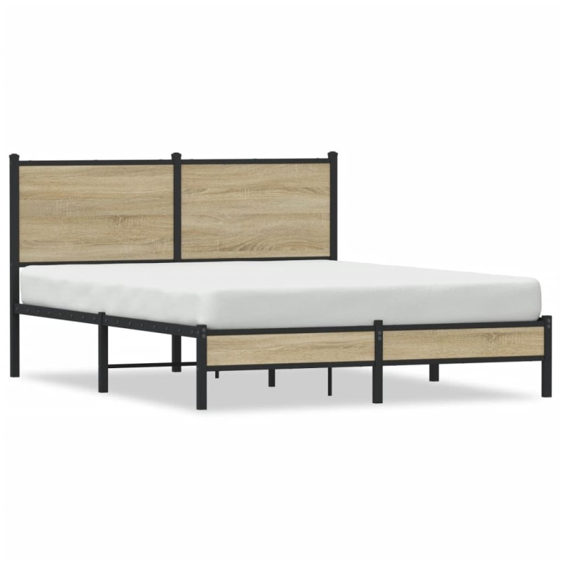 vidaXL Bettgestell mit Kopfteil Metall Sonoma-Eiche 137x190 cm vidaXL Bettgestell mit Kopfteil Metall Sonoma-Eiche 137x190 cm