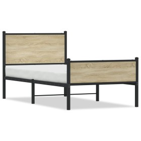 vidaXL Metallbett ohne Matratze Sonoma-Eiche 100x200 cm