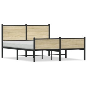 vidaXL Bettgestell mit Kopf- und Fußteil Metall Sonoma-Eiche 137x190cm