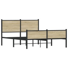 vidaXL Bettgestell mit Kopf- und Fußteil Metall Sonoma-Eiche 137x190cm