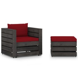 2-tlg. Garten-Lounge-Set mit Kissen Grau Imprägniertes Holz