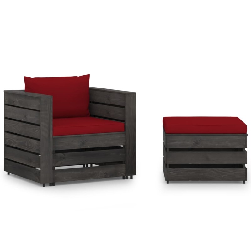 2-tlg. Garten-Lounge-Set mit Kissen Grau Imprägniertes Holz 2-tlg. Garten-Lounge-Set mit Kissen Grau Imprägniertes Holz