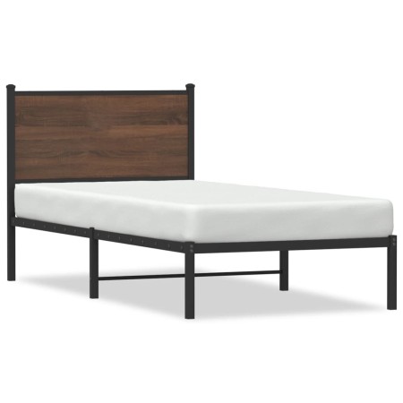 vidaXL Bettgestell mit Kopfteil Metall Braun Eichen-Optik 80x200 cm
