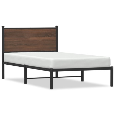 vidaXL Bettgestell mit Kopfteil Metall Braun Eichen-Optik 107x203 cm