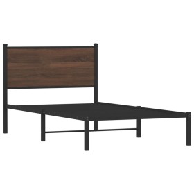 vidaXL Bettgestell mit Kopfteil Metall Braun Eichen-Optik 107x203 cm