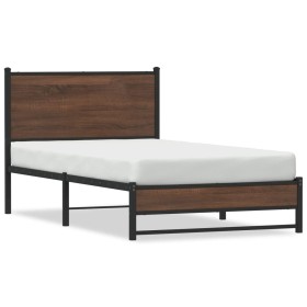 vidaXL Bettgestell mit Kopfteil Metall Braun Eichen-Optik 100x190 cm