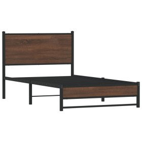 vidaXL Bettgestell mit Kopfteil Metall Braun Eichen-Optik 100x190 cm