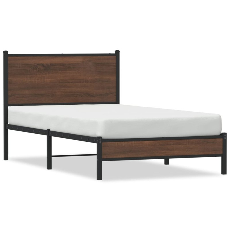 vidaXL Bettgestell mit Kopfteil Metall Braun Eichen-Optik 100x200 cm vidaXL Bettgestell mit Kopfteil Metall Braun Eichen-Optik 100x200 cm