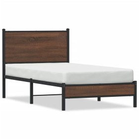 vidaXL Bettgestell mit Kopfteil Metall Braun Eichen-Optik 90x200 cm