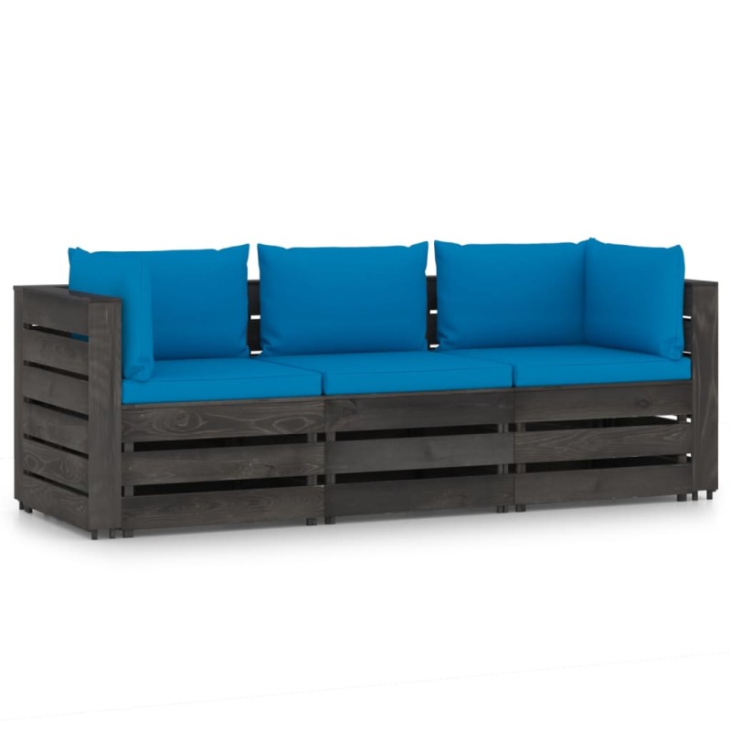 3-Sitzer Outdoor-Sofa mit Kissen Grau Imprägniertes Kiefernholz 3-Sitzer Outdoor-Sofa mit Kissen Grau Imprägniertes Kiefernholz