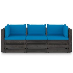 3-Sitzer Outdoor-Sofa mit Kissen Grau Imprägniertes Kiefernholz