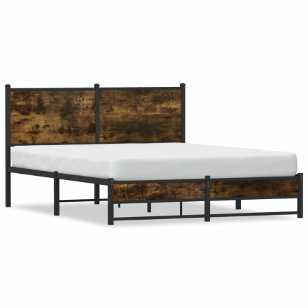 vidaXL Bettgestell mit Kopfteil Metall Räuchereiche 137x190 cm