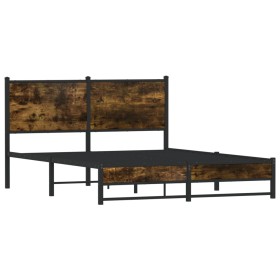 vidaXL Bettgestell mit Kopfteil Metall Räuchereiche 137x190 cm