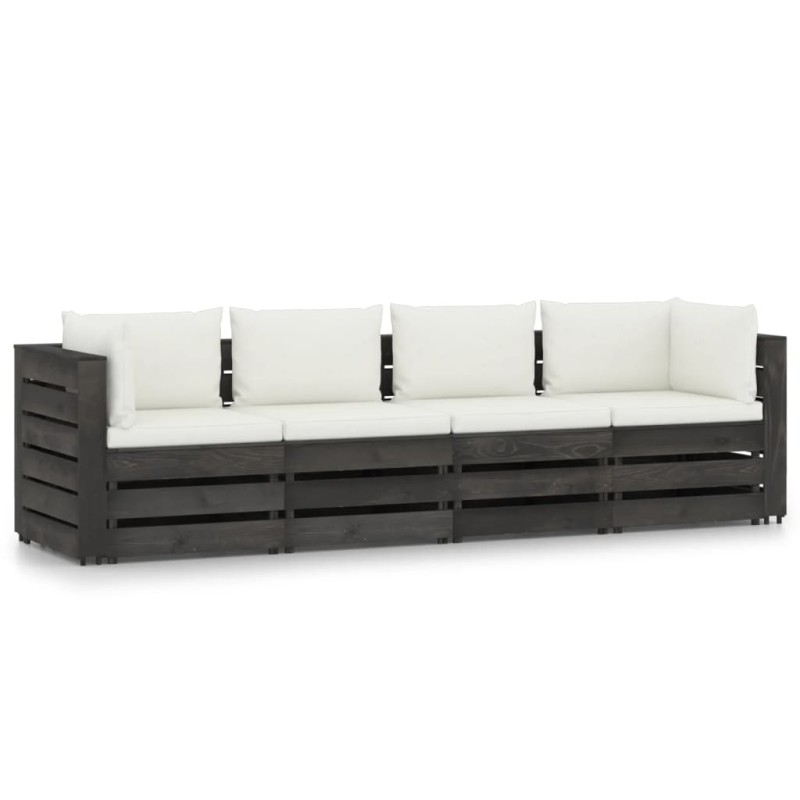 4-Sitzer Outdoor-Sofa mit Kissen Grau Imprägniertes Holz 4-Sitzer Outdoor-Sofa mit Kissen Grau Imprägniertes Holz