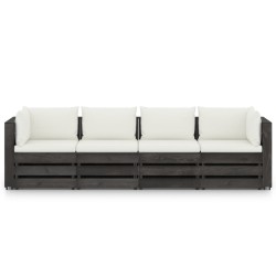 4-Sitzer Outdoor-Sofa mit Kissen Grau Imprägniertes Holz
