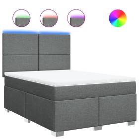 vidaXL Boxspringbett mit Matratze Dunkelgrau 140x200 cm Stoff