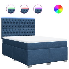 vidaXL Boxspringbett mit Matratze Blau 140x200 cm Stoff