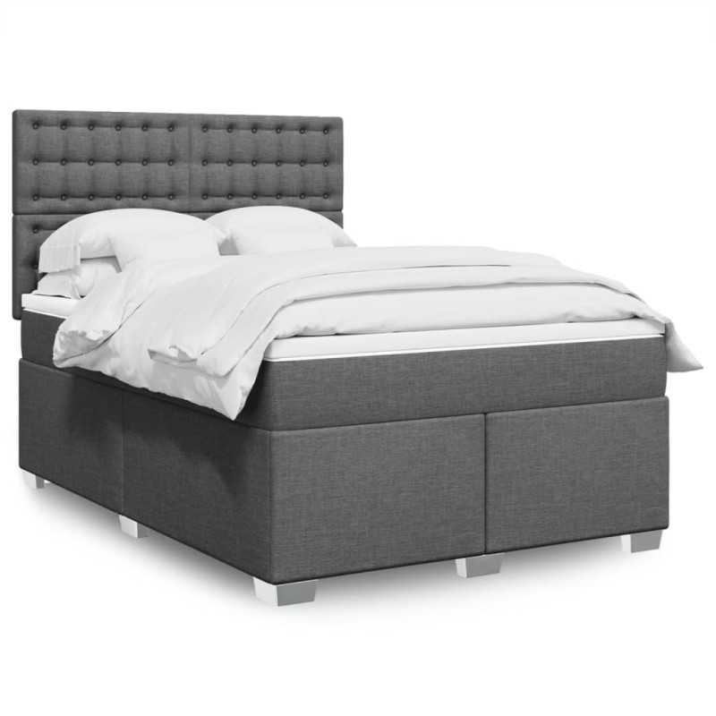 vidaXL Boxspringbett mit Matratze Dunkelgrau 140x200 cm Stoff vidaXL Boxspringbett mit Matratze Dunkelgrau 140x200 cm Stoff