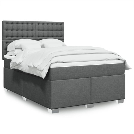 vidaXL Boxspringbett mit Matratze Dunkelgrau 140x200 cm Stoff