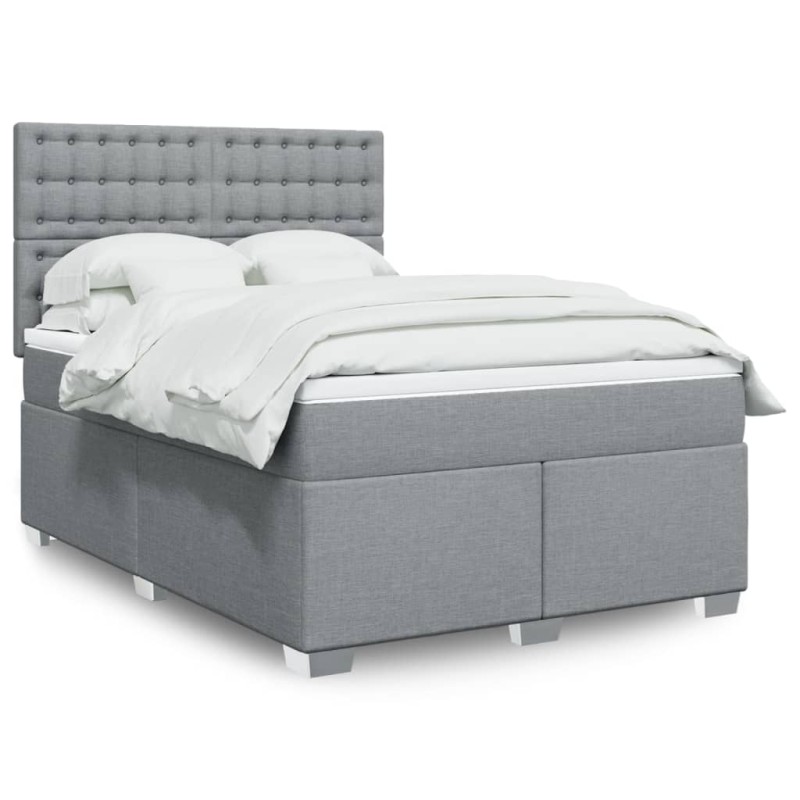 vidaXL Boxspringbett mit Matratze Hellgrau 160x200 cm Stoff vidaXL Boxspringbett mit Matratze Hellgrau 160x200 cm Stoff