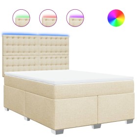 vidaXL Boxspringbett mit Matratze Creme 160x200 cm Stoff