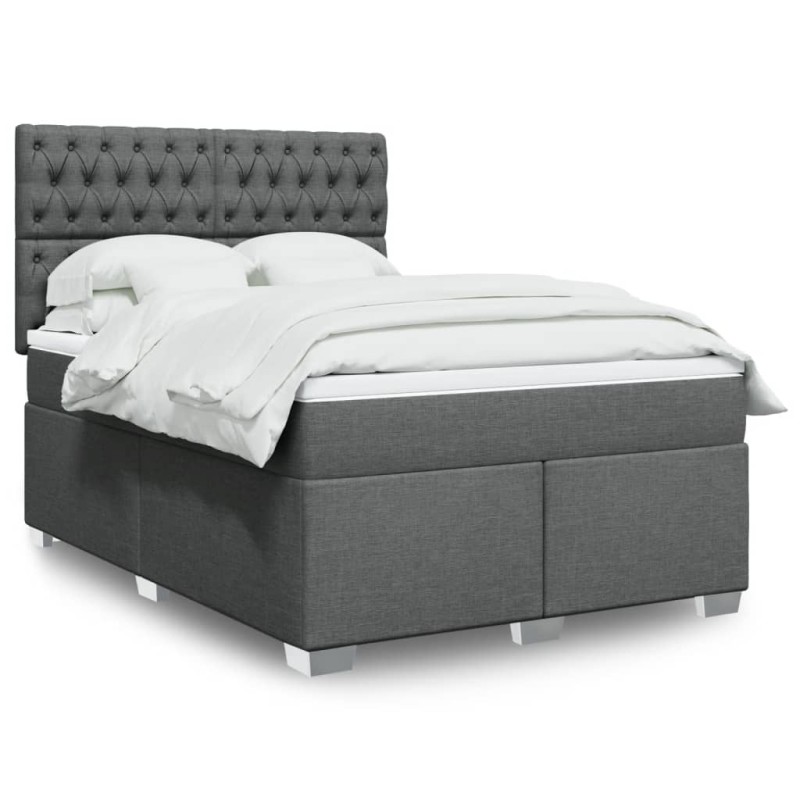 vidaXL Boxspringbett mit Matratze Dunkelgrau 160x200 cm Stoff vidaXL Boxspringbett mit Matratze Dunkelgrau 160x200 cm Stoff