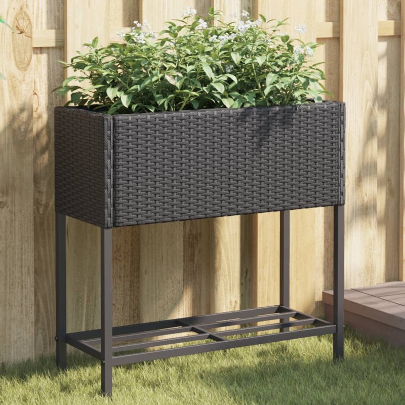 vidaXL Pflanzkübel mit Ablage Schwarz Poly Rattan vidaXL Pflanzkübel mit Ablage Schwarz Poly Rattan