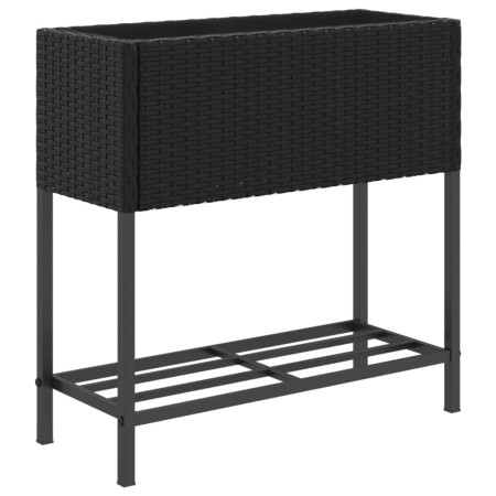 vidaXL Pflanzkübel mit Ablage Schwarz Poly Rattan