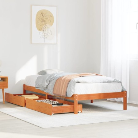 vidaXL Massivholzbett ohne Matratze Wachsbraun 75x190 cm Kiefernholz